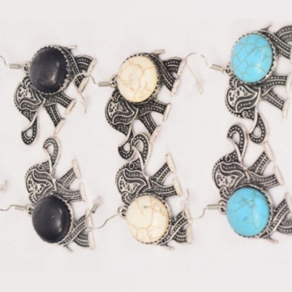 Silver Large White Stone Elephant dangle Earrings cute trendy  Fashion J… - Picture 9 of 10